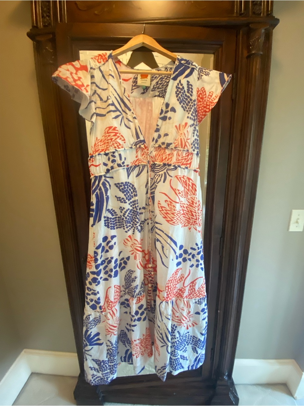 Farm Rio Maxi Dress Lobster Print Tiered Cotton - Picture 3 of 5